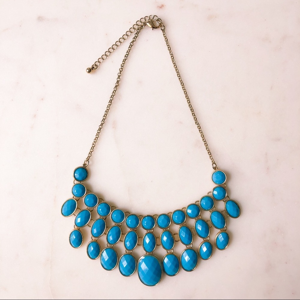 Turquoise Blue and Gold Statement Necklace